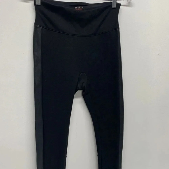 Assets by Spanx Shaping Leggings Faux Leather Racing Stripes Black Size M Medium - Picture 2 of 8